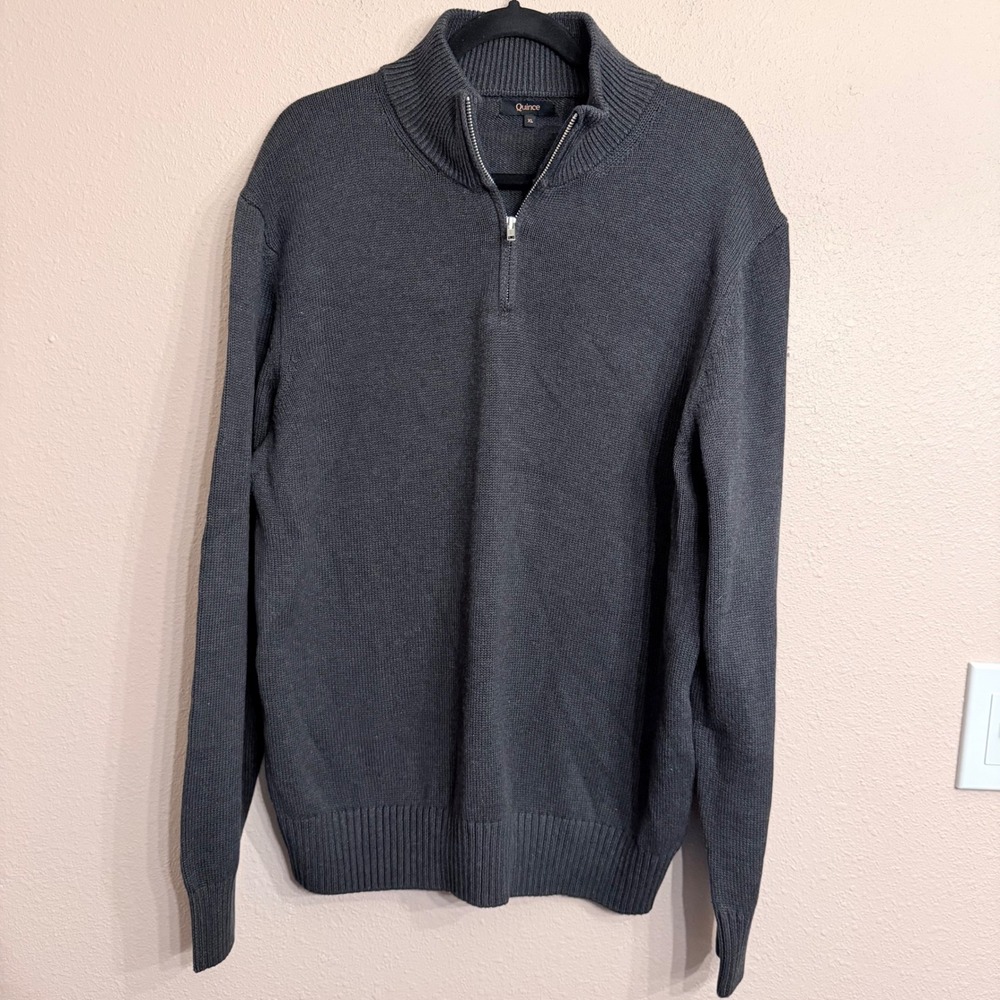 Quince Mens XL Organic Cotton Quarter-Zip Sweater Heather Charcoal Gray LB127583